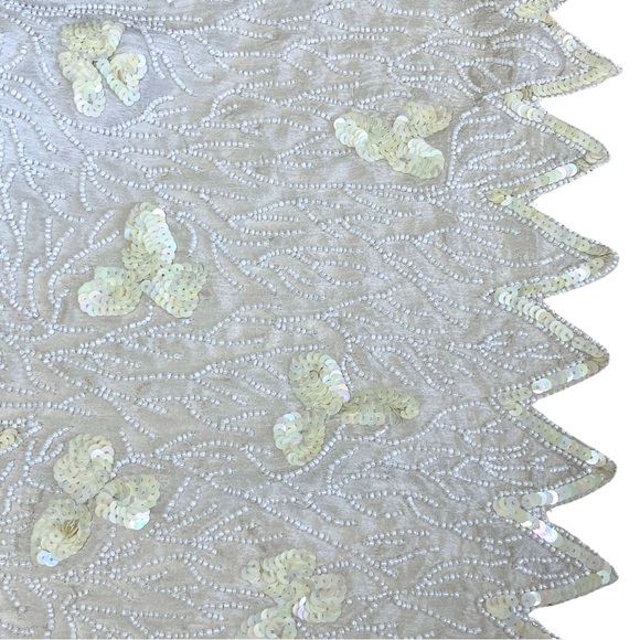 Vintage 100% Silk Ivory 70s 80s Fully Beaded Sequin Long Sleeve Dress - Picture 15 of 15